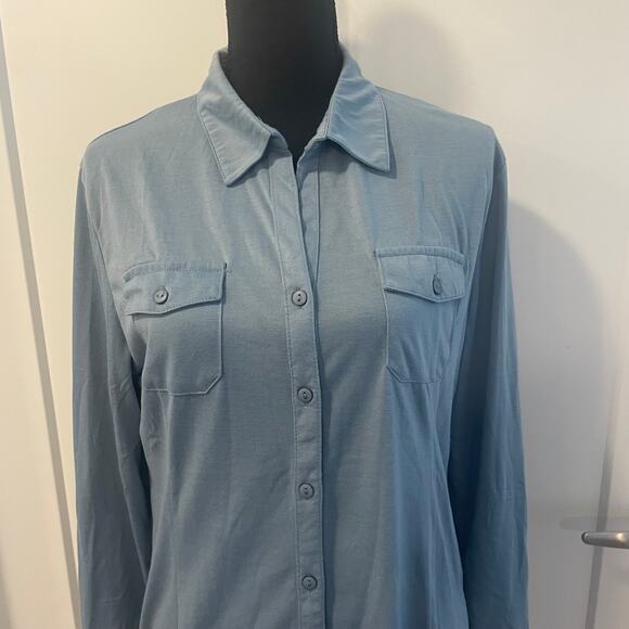 White Mark women's dress Large blue collared button down roll up long sleeves - Picture 2 of 11